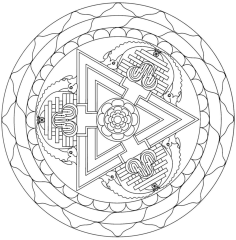 Tibetan Mandala With Triangle Coloring Page